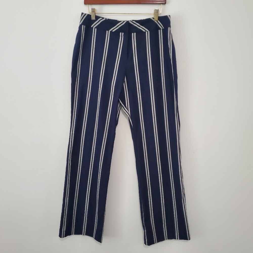 Navy and White Striped Size 10 Wide Leg  Stretch Trouser Pants Allison Taylor